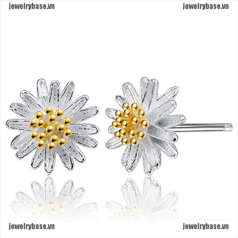 [Base] Fashion Jewelry 925 Sterling Silver Chrysanthemum Daisy Shape Ear Stud Earrings [VN]