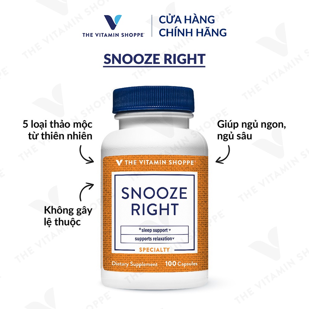 Viên uống hỗ trợ ngủ ngon từ thảo dược THE VITAMIN SHOPPE Snooze Right 100 viên