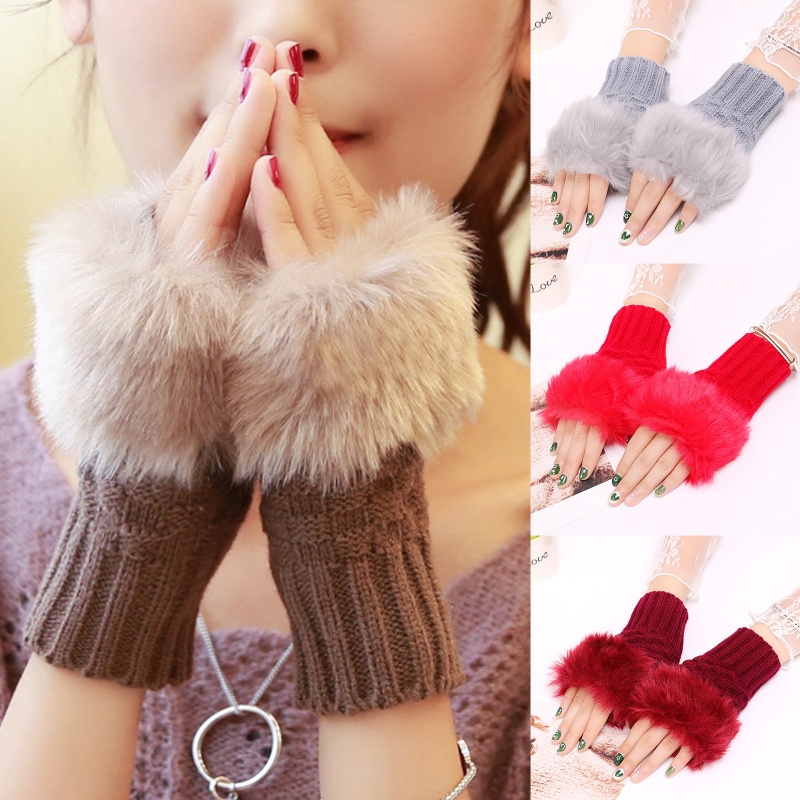 Găng Tay Lông Xù Hở Ngón Màu Sắc Thời Trang Dành Cho Nữ