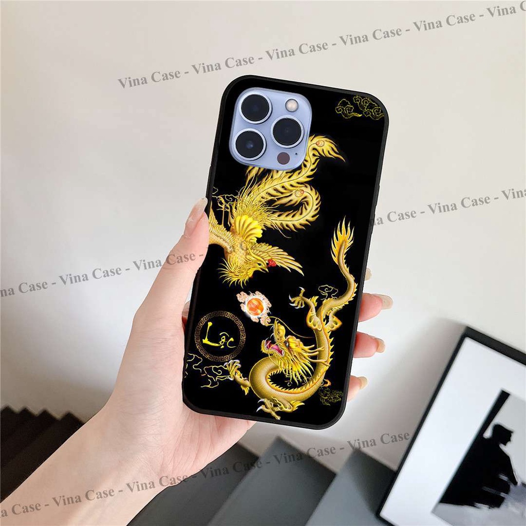 Ốp iPhone 13 Pro - iPhone 13 Pro Max - iPhone 12/12 Pro/12 Mini - iPhone 12 Pro Max in kính hình Rồng Vàng, Rồng Đen 3D.