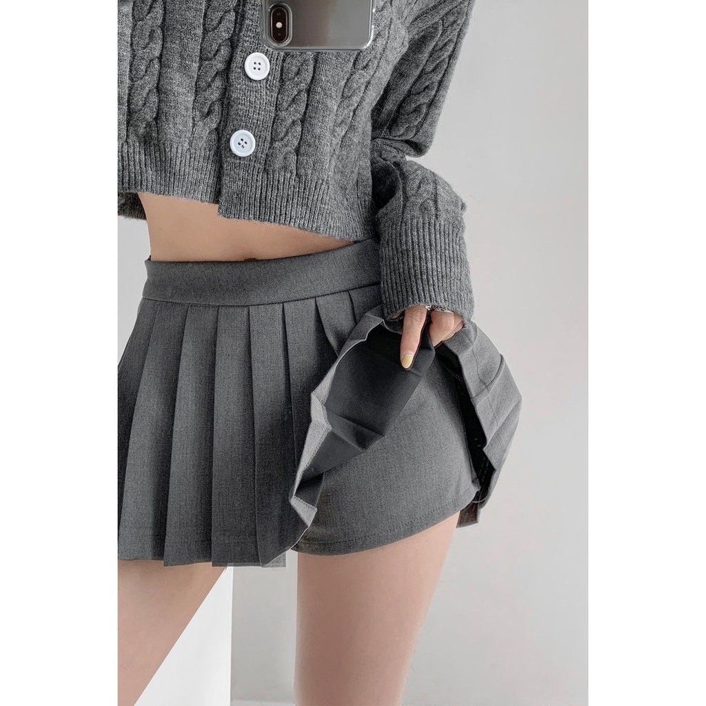 Chân Váy Ngắn Xếp Ly Lưng Cao Màu Trơn Thời Trang Xuân Thu Hàng Mới 2022 Dành Cho Bạn Gái