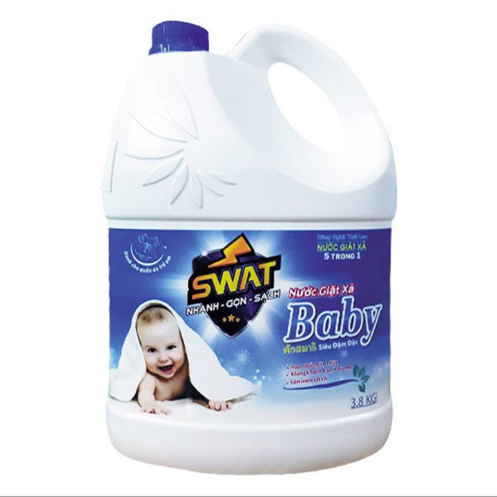 NƯỚC GIẶT XẢ SWAT SIÊU ĐẬM ĐẶC DỊU NHẸ CHO BABY 5 IN 1 CAN 3,8KG