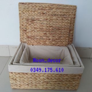 Giỏ lục bình đựng đồ có nắp đậy kèm vải lót