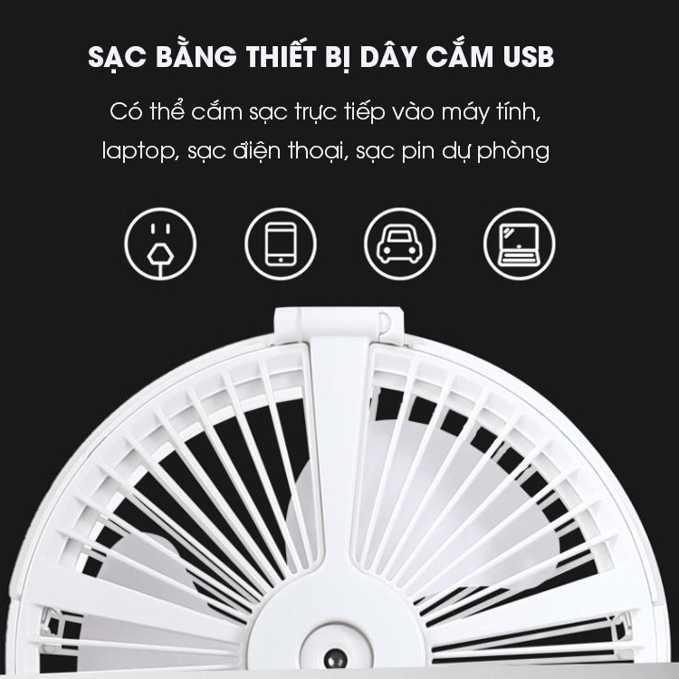 QUẠT TÍCH ĐIỆN PHUN SƯƠNG GẤP GỌN TÍCH HỢP ĐÈN NGỦ  VÀ  SẠC ĐIỆN THOẠI CỰC TIỆN LỢI QH9 | BigBuy360 - bigbuy360.vn