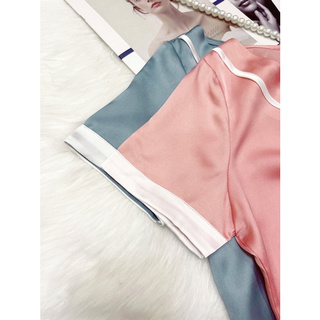 SNU337 - BỘ LỤA LỬNG NỮ CỔ V VIỀN TRẮNG