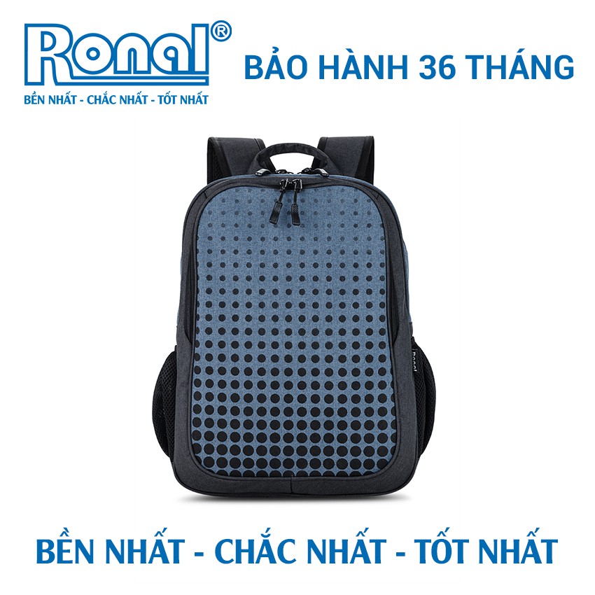 Ba lô Ronal BL87 - Đen phối xanh in tròn wash