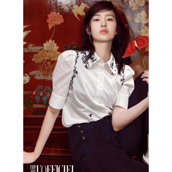 Áo Sơ mi cộc tay dior thêu hàng Quảg châu cao cấp