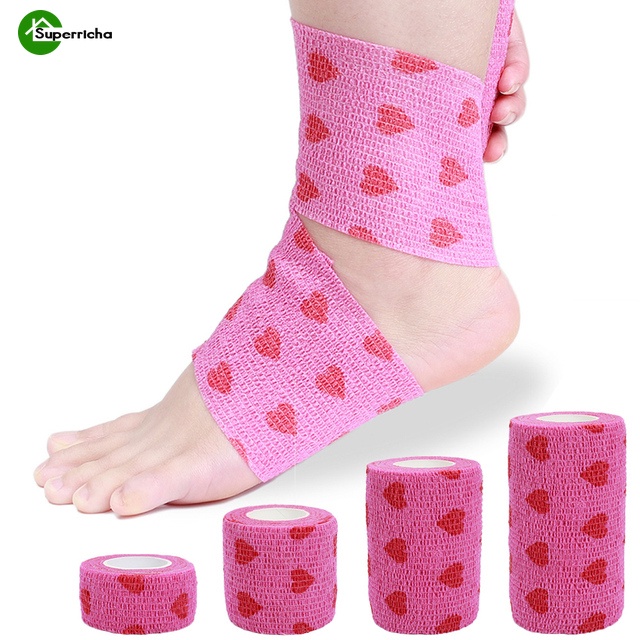 Cuộn Băng Quấn Ngón Tay Thể Thao 4.5m Tự Dính In Hình Trái Tim Màu Hồng Thoáng Khí Có Dây Đeo Đàn Hồi