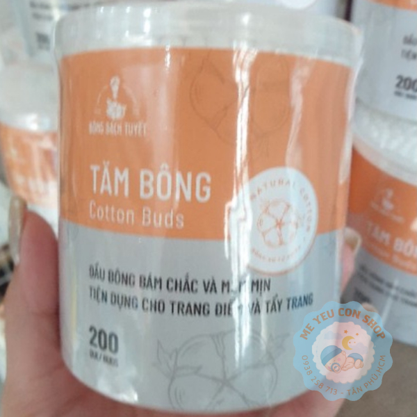 Tăm bông đầu to (có nắp xoay)- hiệu Bông Bạch Tuyết 200 que/ hộp (katydang)