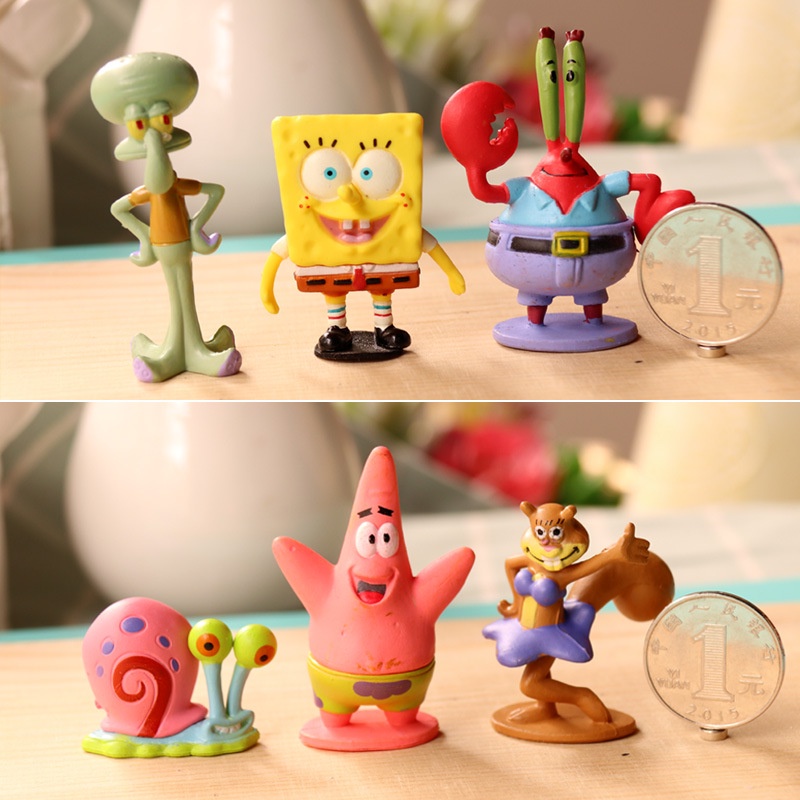 Set 6 Đồ trang trí Nhân Vật Phim Hoạt Hình Spongebob Dễ Thương Trang Trí Bánh Kem
