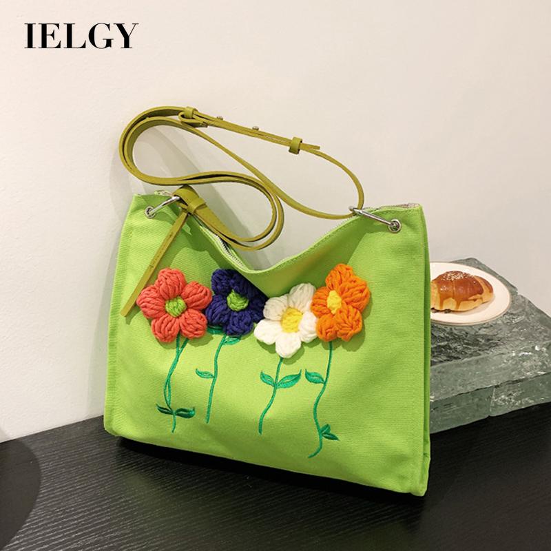 Túi vải canvas đeo vai IELGY thêu họa tiết sức chứa lớn cho nữ