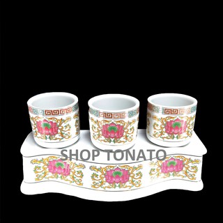 Chung bộ 3 ly thờ cúng sen màu mới cao 8cm