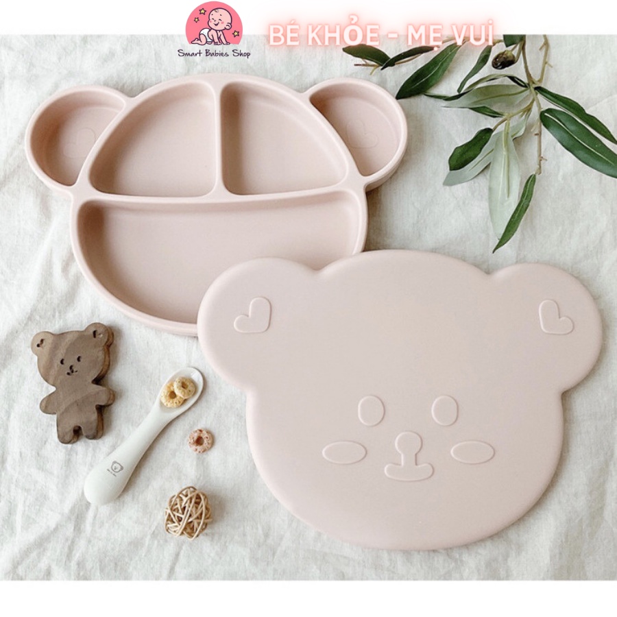 KHAY SILICON CAO CẤP PHONG CÁCH HÀN QUỐC CÓ ĐẾ HÍT CHÂN KHÔNG CHỐNG ĐỔ HÌNH GẤU BROWN CHO BÉ ĂN DẶM, BABYSI