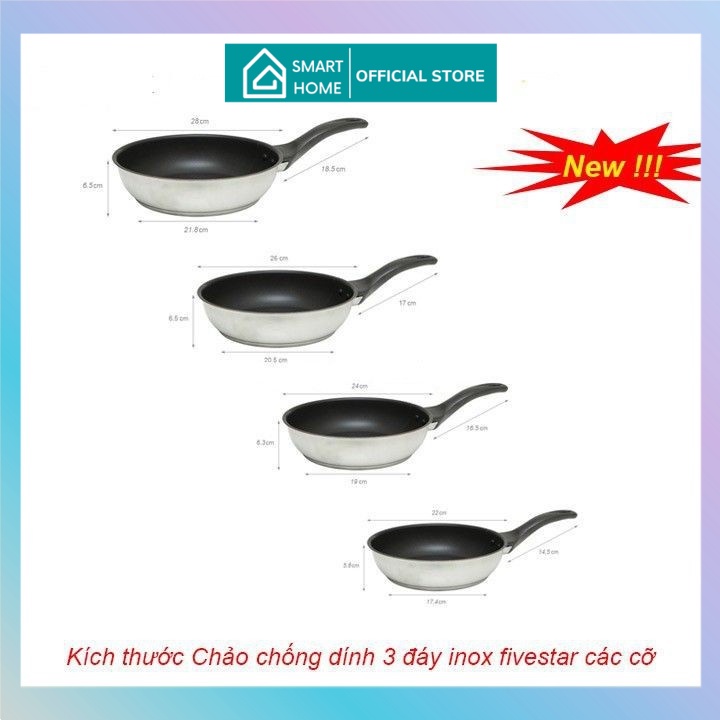 [HÀNG CHÍNH HÃNG]CHẢO INOX FIVESTAR 3 ĐÁY