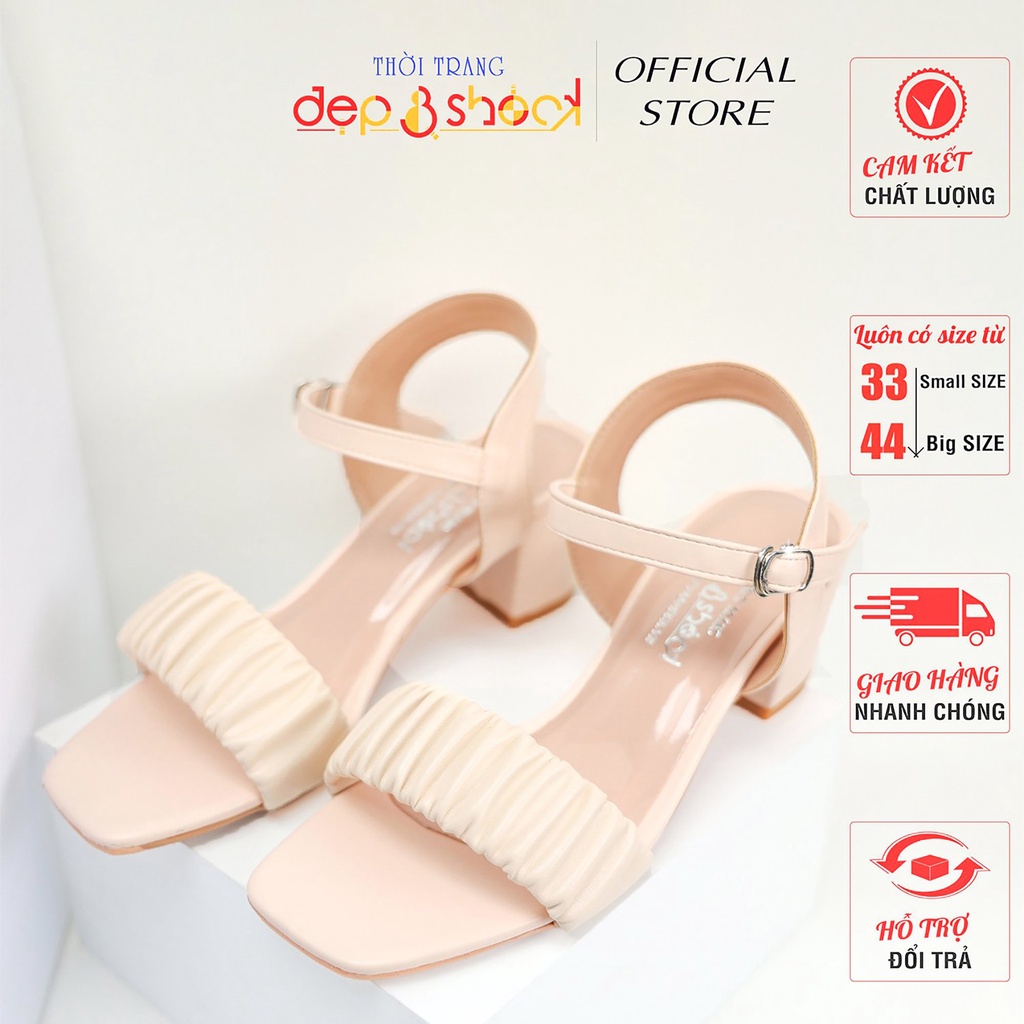Giày Sandal cao gót 5p quai ngang nhún Giày nữ big size cao cấp Depvashock