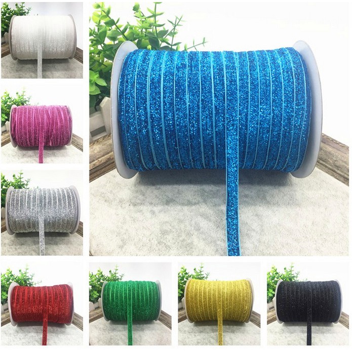 5 /50yards 3/8&quot;(10mm) Cuộn Dây Ruy Băng Nhung Kim Tuyến Thắt Nơ Gói Quà Giáng Sinh