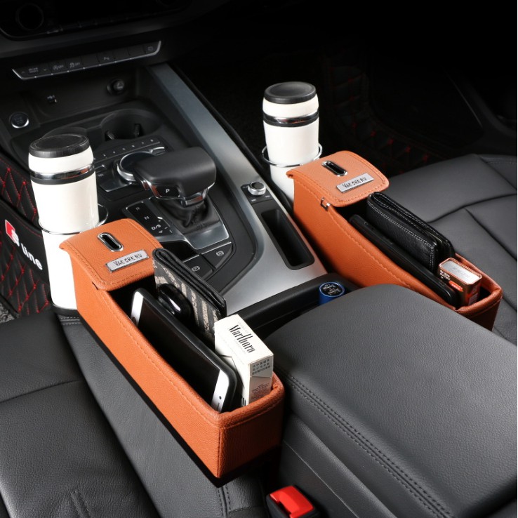 Car seat storage box gap storage box storage bag box trash car multi-function leather water cup holder