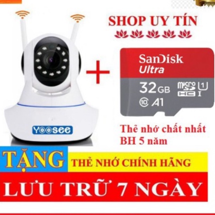 Camera Yoosee 2 râu [Siêu nét- Siêu rẻ] + Thẻ nhớ Sandisk 32G chính hãng ghi hình 15 ngày