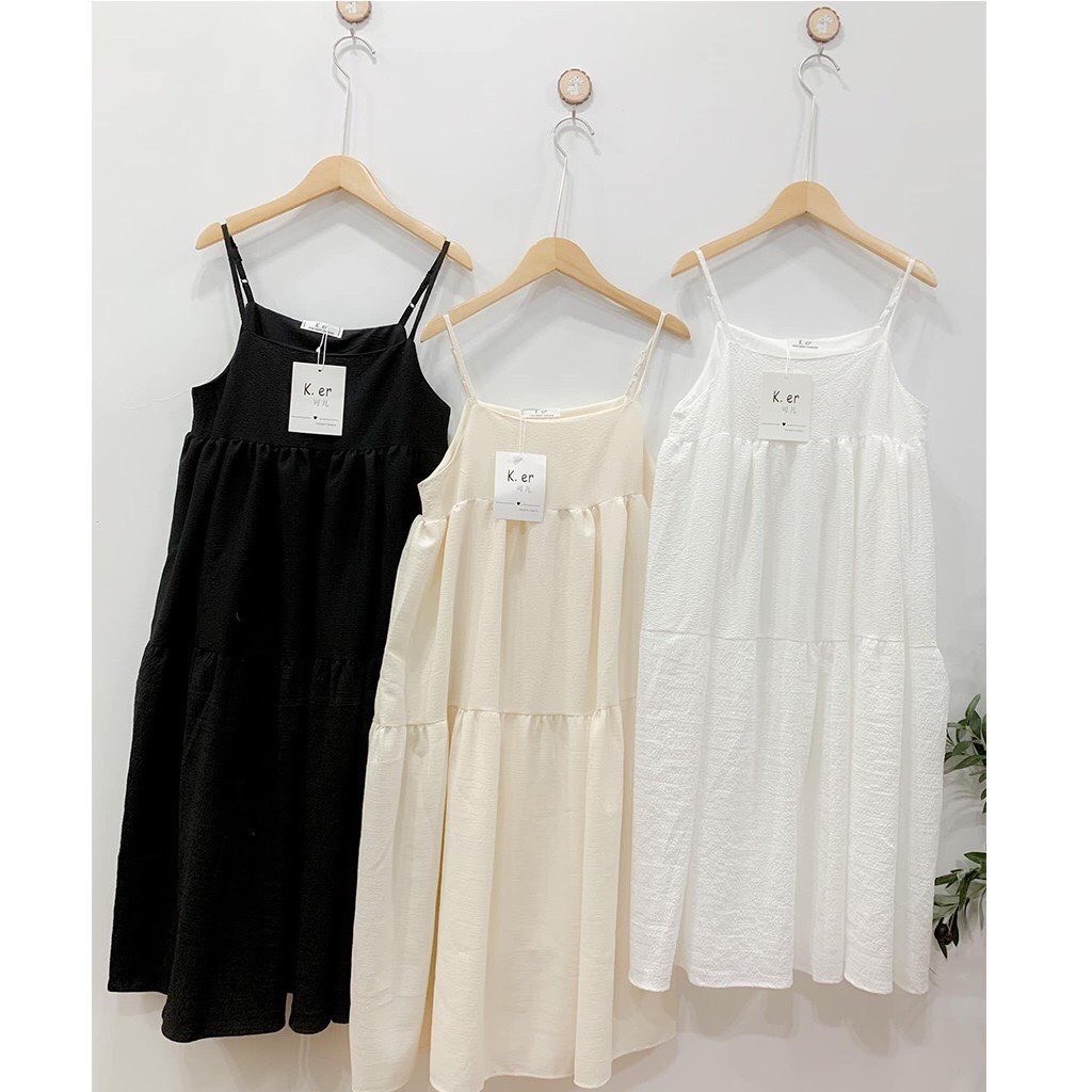 Váy 2 dây nữ babydoll, đầm 2 dây nữ dáng suông chất đũi nhăn trơn basic màu đen, trắng, be, freeship, sale | BigBuy360 - bigbuy360.vn