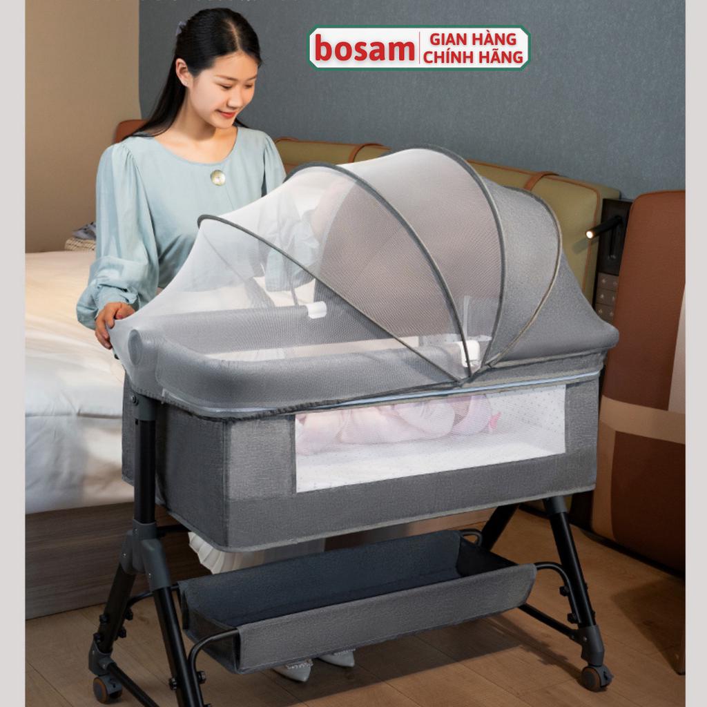 Nôi cho bé ghép cạnh giường bố mẹ tăng chỉnh được chiều cao, Shop Bố Sam, Nôi trẻ em gấp gọn tặng nệm, giường cho bé