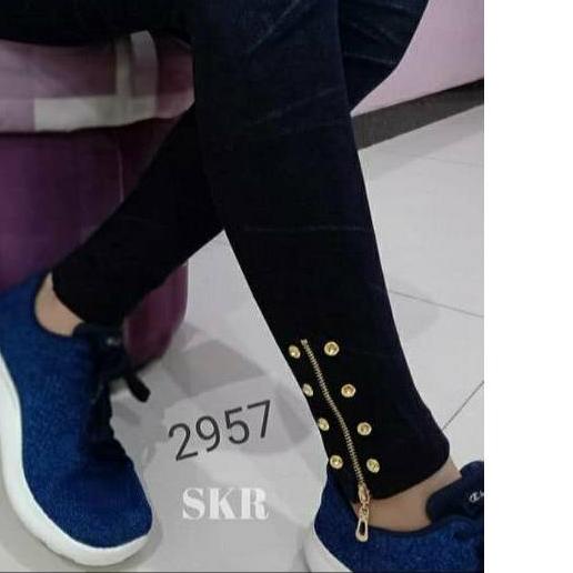 Tốt Nhất (LR37) Quần Jean LEGGING Có Dây Kéo Nhập Khẩu Mới Màu Xanh NAVY Đậm / LEGGING