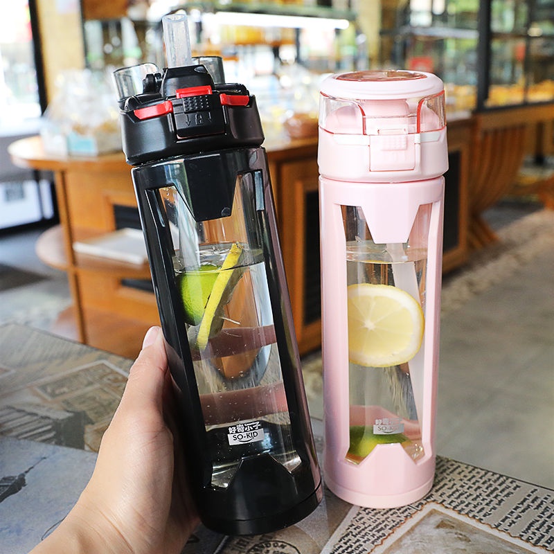 Bình Nước Thủy Tinh Chịu Nhiệt Chống Sốc Chống Bỏng Kèm Ống Hút Kiểu Dáng Thể Thao Đơn Giản Cho Nam Và Nữ