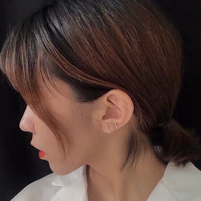 Khuyên tai bạc nữ TLEE thanh bạc trơn basic nhiều size cá tính TleeJewelry B0219