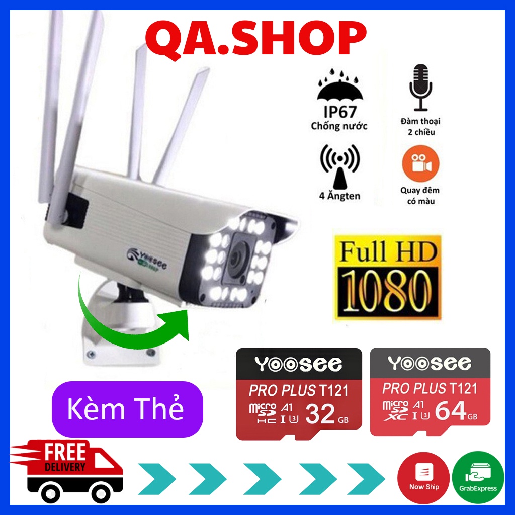 Camera yoosee ngoài trời 4 râu, 20 đèn,xoay 360°đàm thoại 2 chiều - Camera yoosee thân xoay ban đêm có màu | BH 12 Tháng