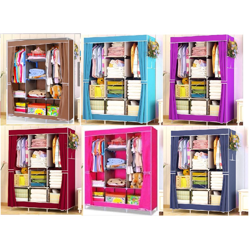Tủ Vải 3 Buồng 8 ngăn TRƠN Đựng Quần Áo Cửa Rèm - BX2350