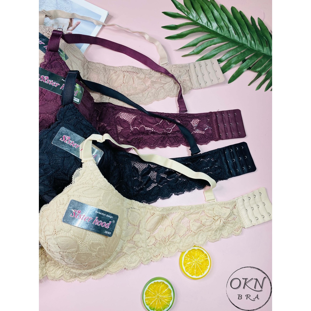 ÁO LÓT THÁI LAN BIGSIZE SISTERHOOD 2183 BẢN TO 3 MÓC, áo lót bigsize cúp C, có gọng, mút mỏng, ren mềm mịn