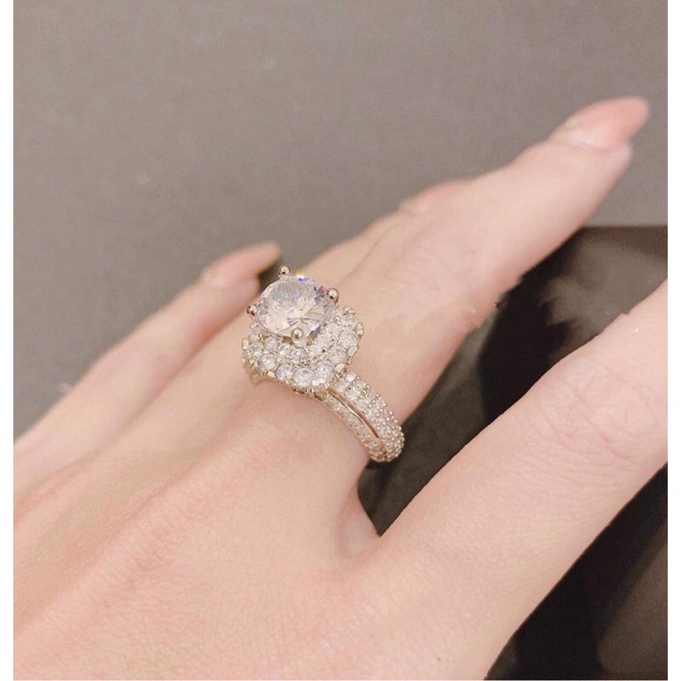 Nhẫn xi bạch kim hột cao xoàn siêu đẹp Kami