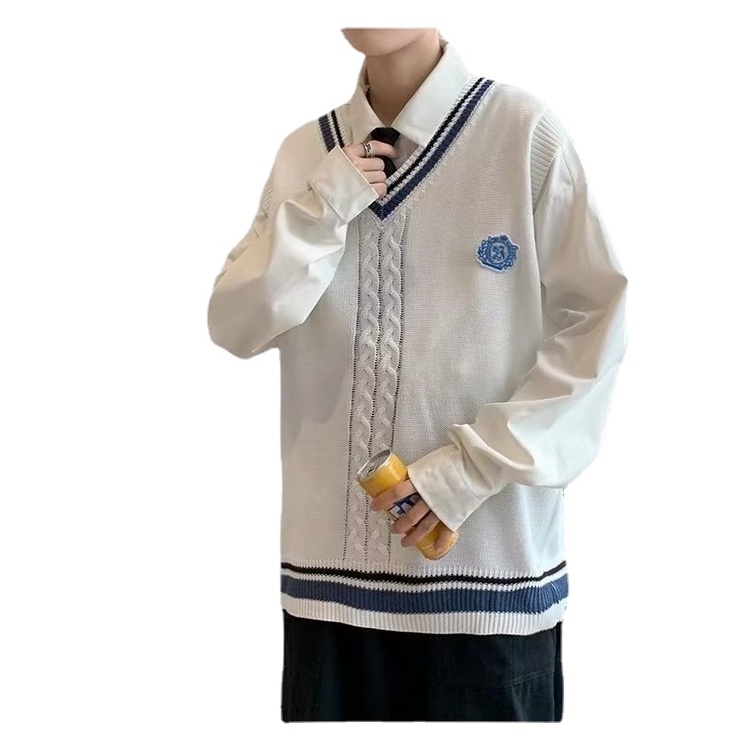 Áo sweater Dệt Kim Không Tay Dáng Rộng Cỡ Lớn Thoải Mái Phong Cách Hàn Quốc Thời Trang Cho Nam Size M-2XL