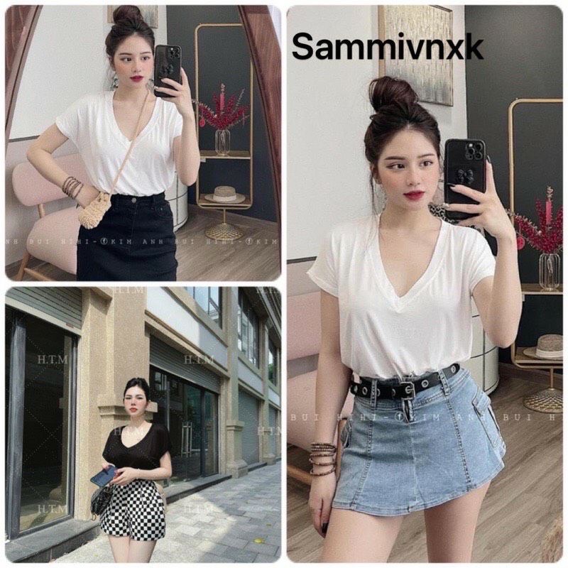 Áo thun cổ tim nử BIG SIZE xuất xịn form rộng hãng GAP size 50kg đến 90kg