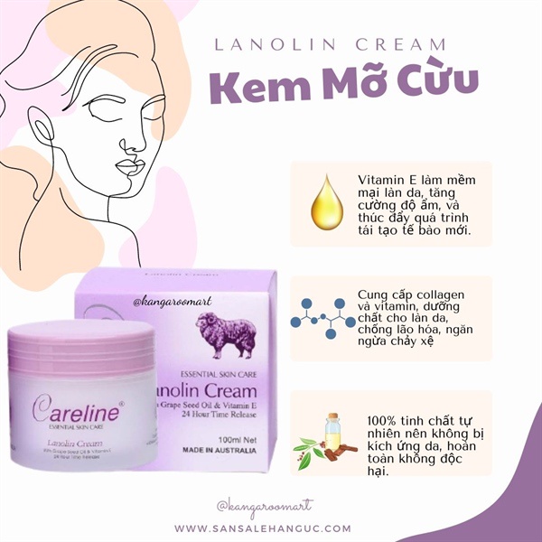 Kem nhau thai cừu tím Lanolin Healthycare cấp ẩm cho da 100g