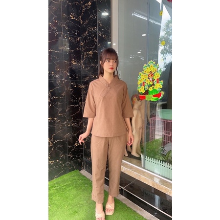 set đồ lam nữ đi chùa bigsize, đơn giản thời trang một nút
