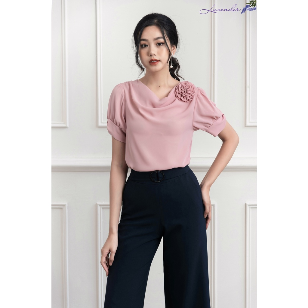 Áo sơ mi công sở nữ LAVENDER cổ đổ đính hoa vai cao cấp A064