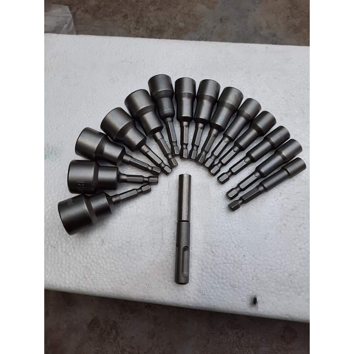 Bộ Đầu Chụp Vặn Ốc Chân Lục Giác 6.35mm Kích Cỡ Đầu Chụp Từ 6-19mm + Chân cài khoan bê tông SDS 1991 QVD