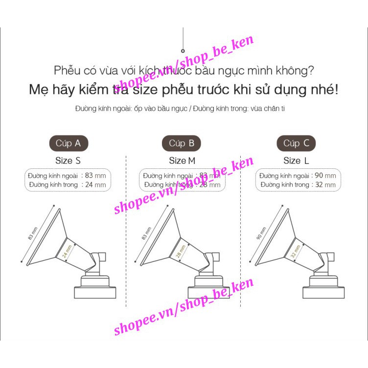 Bộ phụ kiện hút sữa cổ rộng đầy đủ có bình sữa 160ml Spectra (Made in Korea) (Size 20MM, 24MM, 28MM)