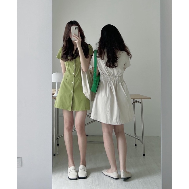 (Có big size) Váy Sơ mi Kaki Thô Mềm Chiết Eo Lưng Chun Phong Cách Ulzzang Hàn Quốc -Thu Thảo Store.