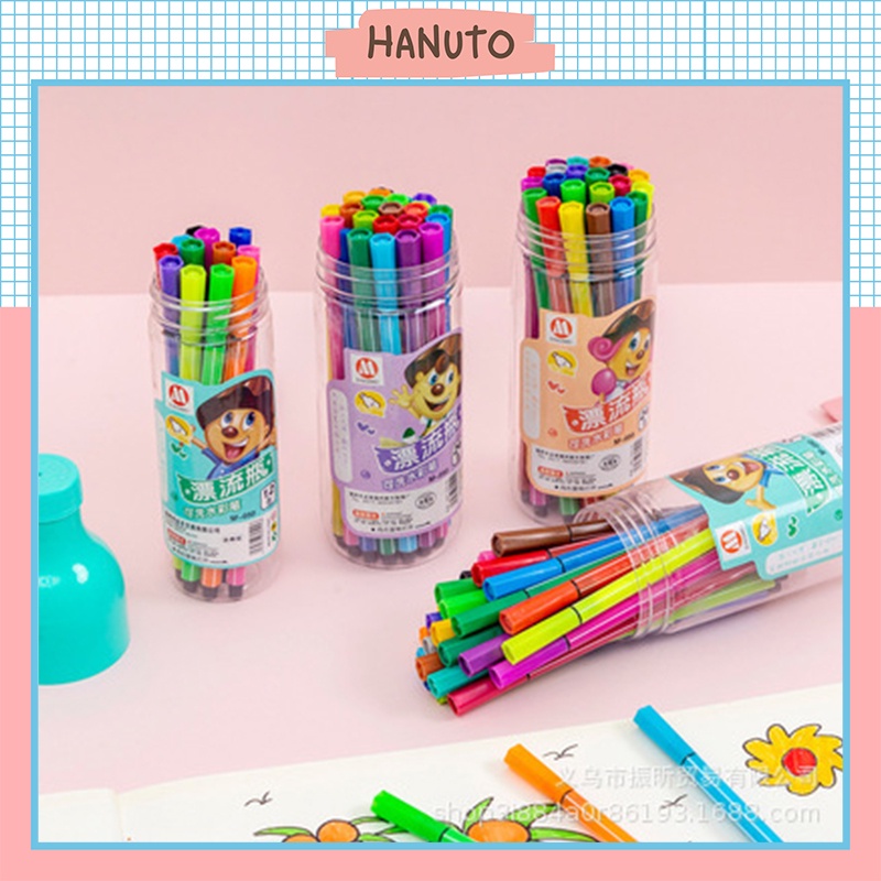Hộp màu nước 12 cây dạ màu cute dễ thương cho bé tập tô HANUTO TM02
