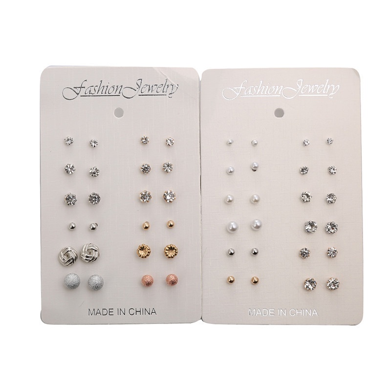 Thời trang Đơn giản Rhinestone Hoa Ngọc trai Stud Earrings Set Gold Silver