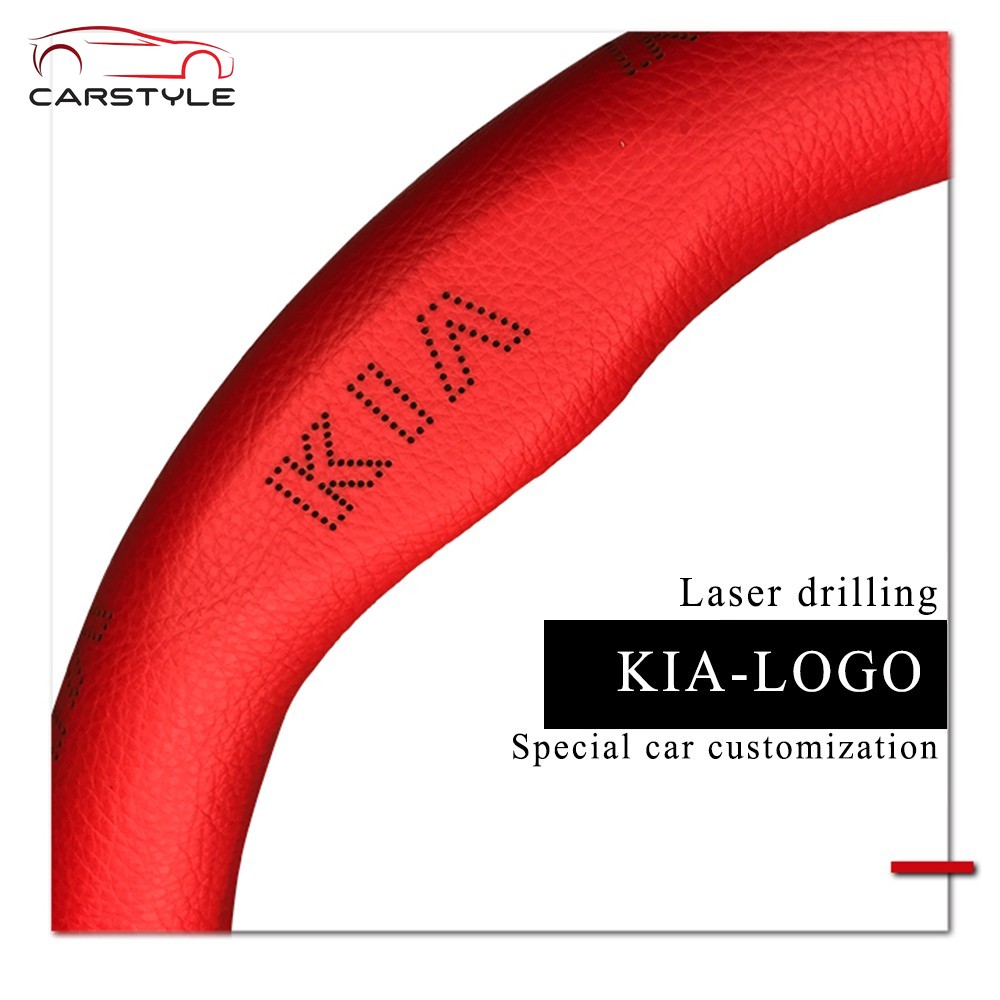 Kia Bọc vô lăng da bò thật ô tô Cow Leather Steering Wheel Cover Fit Sparco RIO Cerato Stinger Optima Sorento Sportage K2 K3 K5 KX5 RED Vô Lăng Xe Ô tô KX3