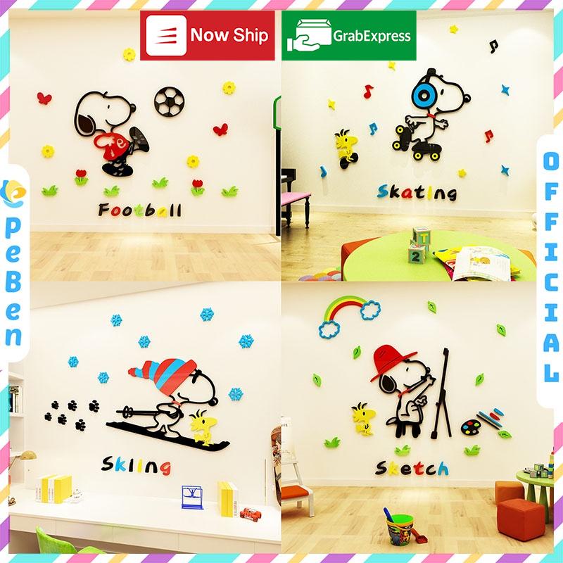 Tranh dán tường mica 3d decor khổ lớn giáo sở thích của snoopy trang trí mầm non, phòng cho bé Nhiều Size - EPeBen