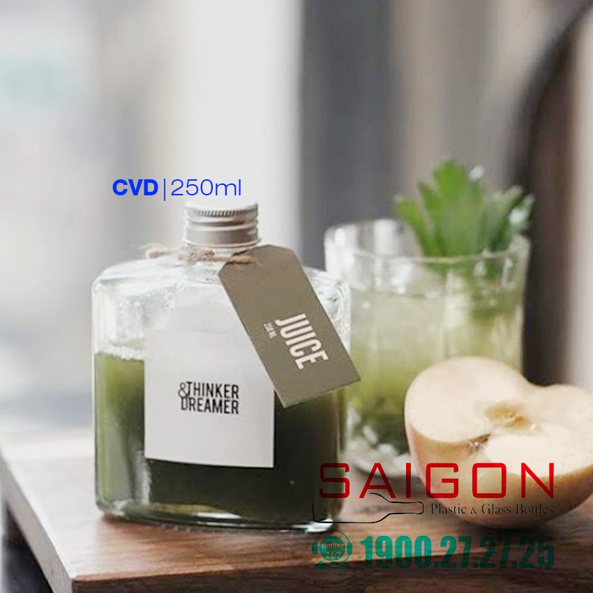 Chai Thủy Tinh Vuông Dẹp 250ml Nắp Nhôm