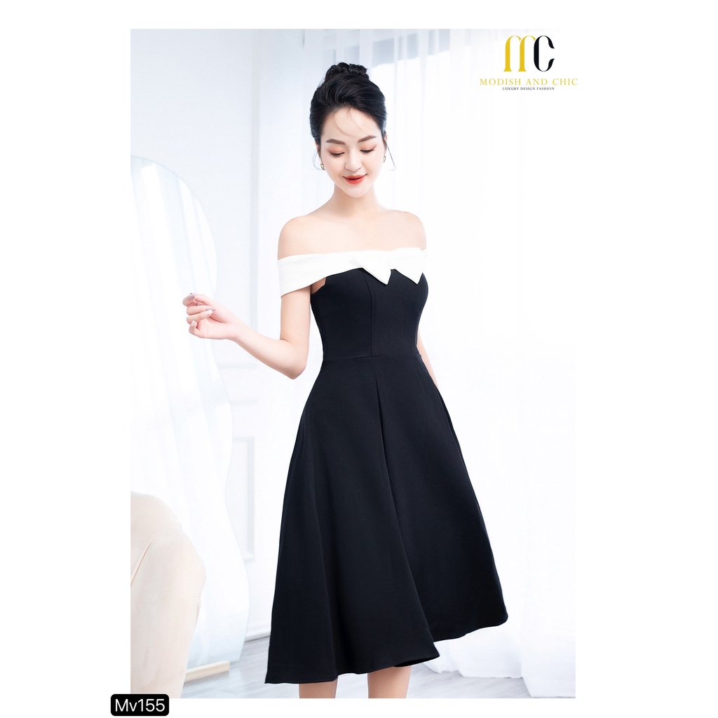 ĐÀM NƠ DỰ TIẾC TRẮNG ĐEN THIẾT KẾ MC Mv155