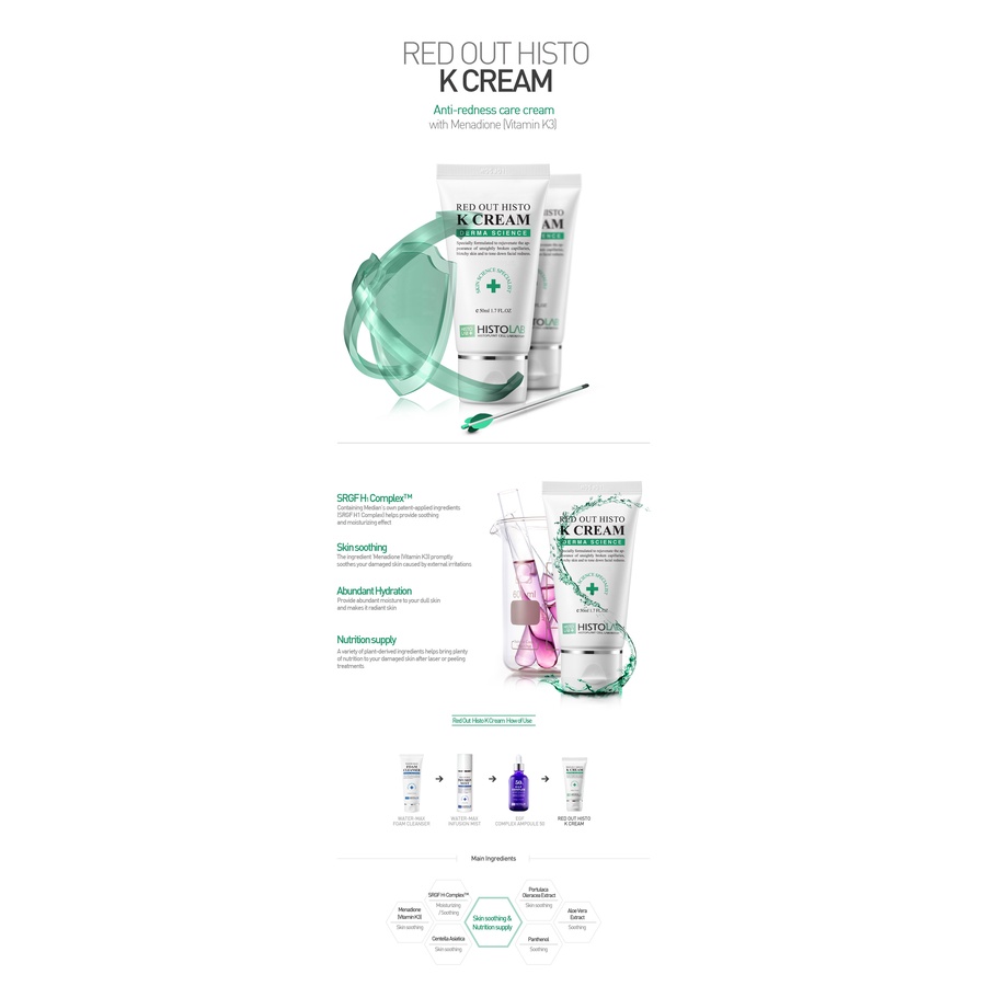 Kem dưỡng phục hồi vitamin K, peptide, B5, tinh chất rau má centella Red Out Histo K Cream Histolab