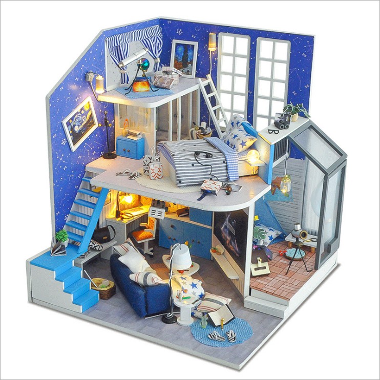 Mô hình nhà DIY Doll House Romantic Little Nightlight Kèm Mica Chống bụi, Bộ dụng cụ và Keo dán