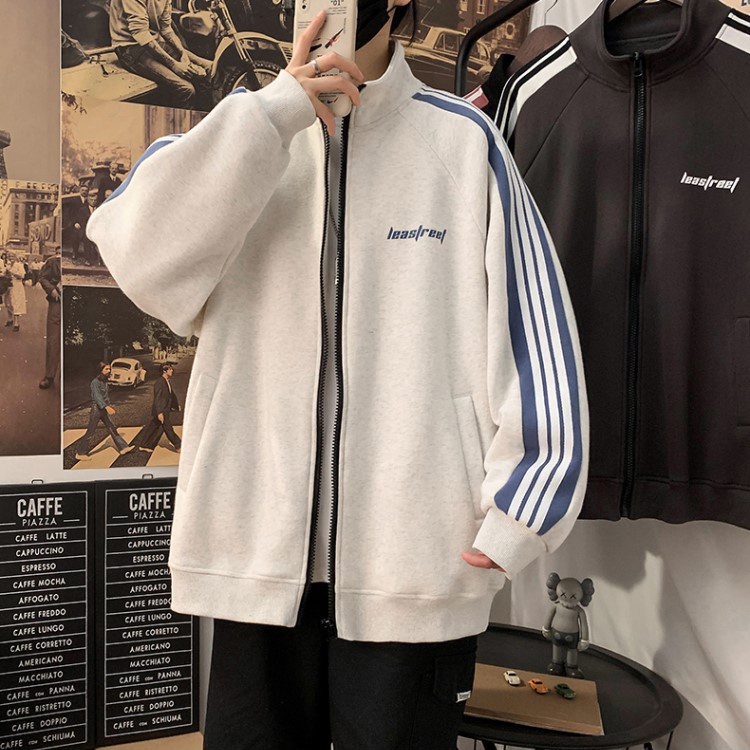 Áo Khoác LeasTreet -Shop Rew2021- Sweater Hoodie Thể Thao Nam Nữ Unisex-3 Sọc Màu Xám - Chất Nỉ Gân Dày Đẹp Form Rộng