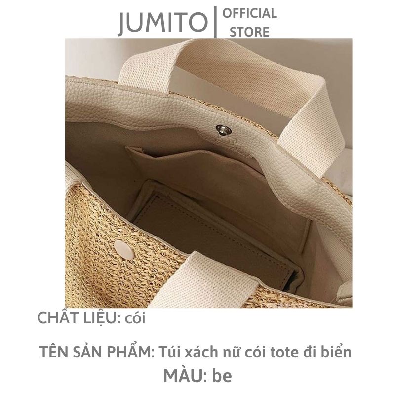 Túi xách nữ cói tote đi biển cầm tay size to vitage mẫu mới quai đen trắng JUMITO SF585