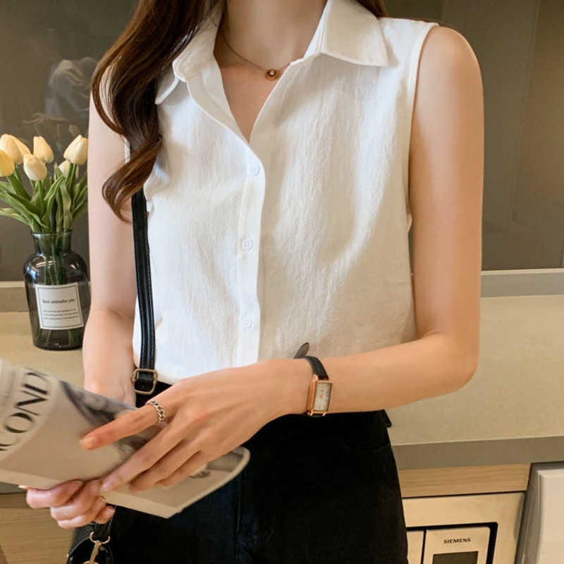 Áo Sát Nách Màu Trơn Thời Trang Năng Động 165875 Áo Sơ Mi Nữ Form Rộng Kiểu Dáng Đơn Giản Hợp Thời Trang